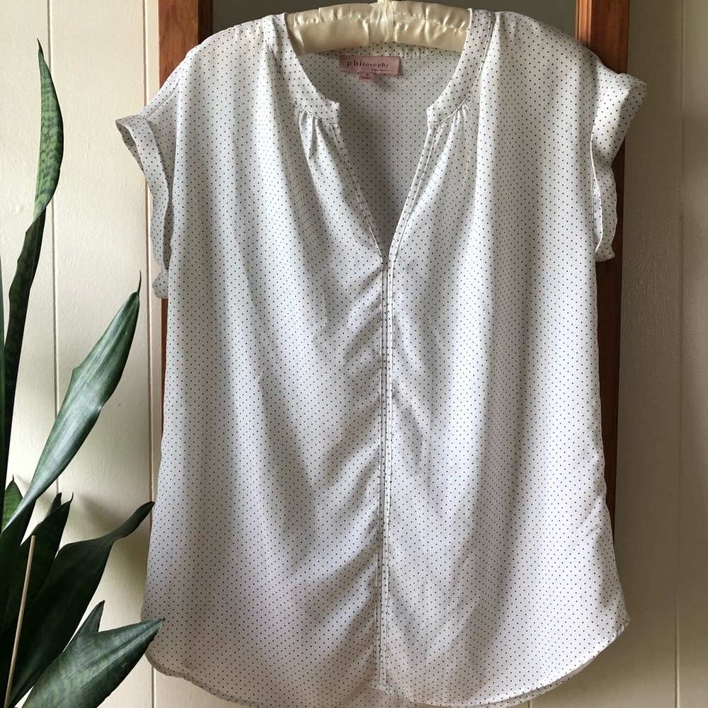 Short Sleeve Polka Dot Dolman Sleeve Blouse Top